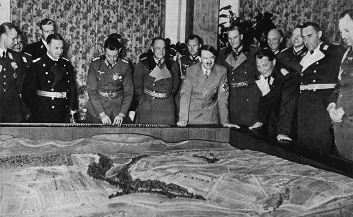Adolf Hitler inspects a model of the Siegfried Line (Westwall)
